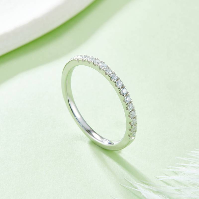 Straight line ring guard S925 silver plated platinum moissanite gemstone 33 points D-grade